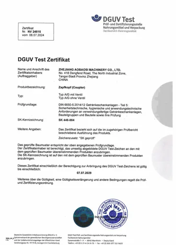 DGUV Test NV 24815, erste Seite