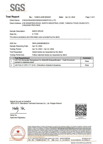 SGS-Prüfbericht Fitting S, erste Seite
